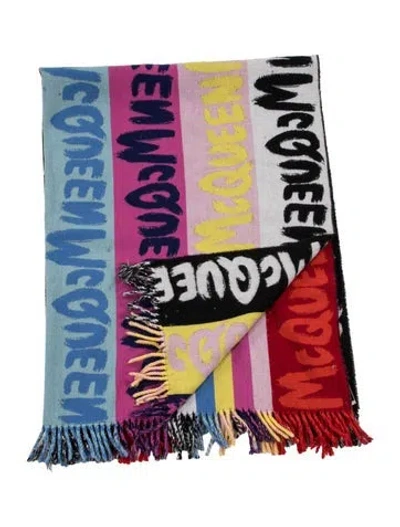 Pre-owned Alexander Mcqueen Wool Throw Blanket In Blue