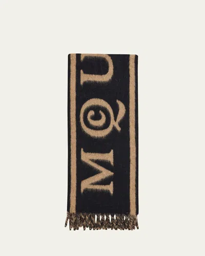Alexander Mcqueen Wool-blend Logo Jacquard Scarf In Black/camel