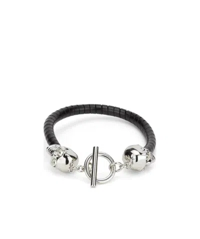 Alexander Mcqueen Woven Skull Bracelet In Black