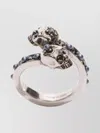 Alexander Mcqueen Wrap-around Skull Ring Adorned Gemstone Embellishments In Metallic