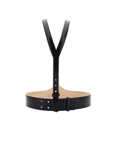 Alexander Mcqueen Y-shaped Leather Braces With Logo In Black
