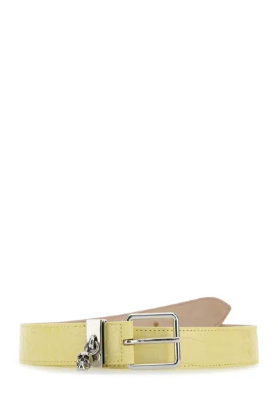 Alexander Mcqueen Yellow Leather Skull Belt