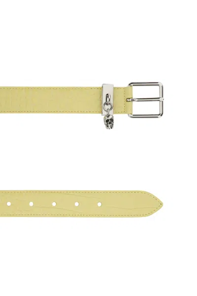 Alexander Mcqueen Yellow Leather Skull Belt In 7321