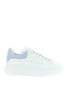 Alexander Mcqueen White Leather Sneakers With Light Blue Leather Heel In White