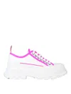 Alexander Mcqueen Women Tread Slick Canvas Sneakers With Fluo Leather Sneakers In White