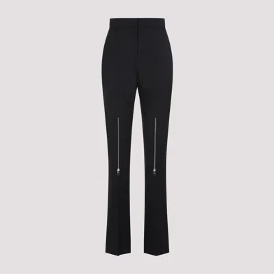 Alexander Mcqueen Zip Applique Regular Plain Trousers In Black