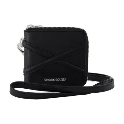 Alexander Mcqueen Zip Around Billfold Wallet  Black Leather In Pink