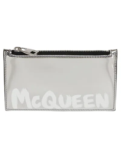 Alexander Mcqueen Zip Coin Card Holder In Silver