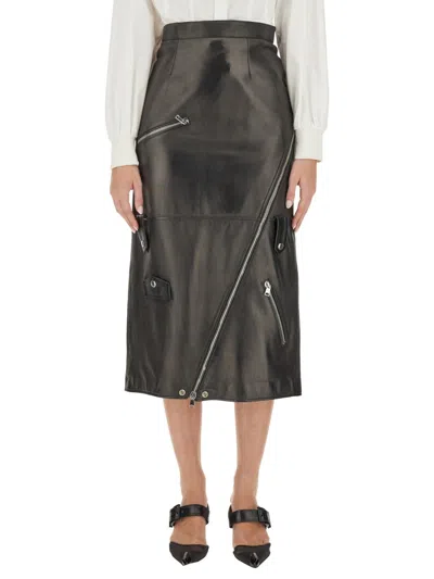 Alexander Mcqueen Zip Detailed High-waisted Midi Skirt In Black