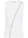 Alexander Mcqueen Zipper Crew Neck Ribbed Sleeveless Top In White