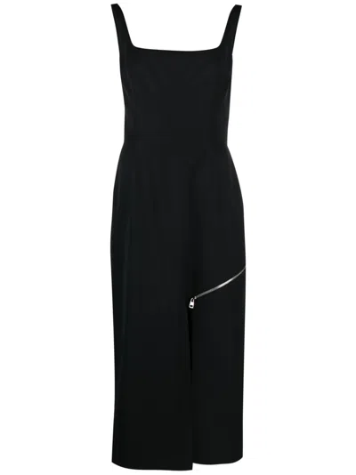 Alexander Mcqueen Zip-detailed Grain De Poudre Wool Midi Dress In Black
