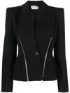 Alexander Mcqueen Alexander Mc Queen Single Breasted Grain De Poudre Wool Jacket In Black