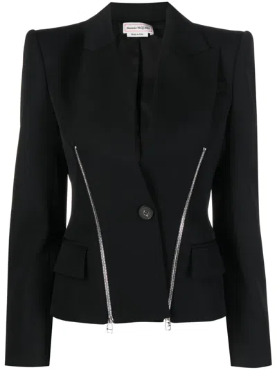 Alexander Mcqueen Alexander Mc Queen Single Breasted Grain De Poudre Wool Jacket In Black
