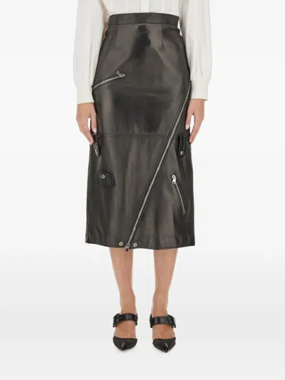 Alexander Mcqueen Zip Midi Skirt In Green