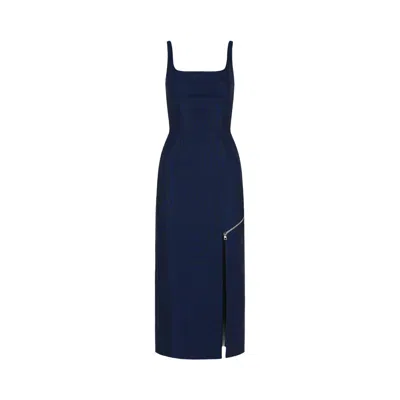 Pre-owned Alexander Mcqueen Zip Slash Midi Dress 'black/ultramarine' | Women's Size 44