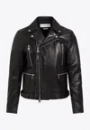 Alexander Mcqueen Slim-fit Zip-detailed Leather Biker Jacket In Black