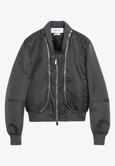 Alexander Mcqueen Zip-up Bomber Jacket In Gray