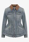 Alexander Mcqueen Alexander Mc Queen Light Blue Washed Denim Jacket With Ruffles In Blue