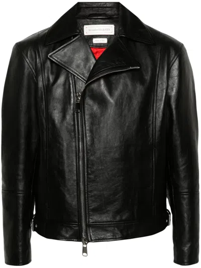 Alexander Mcqueen Zip-up Leather Biker Jacket In Black