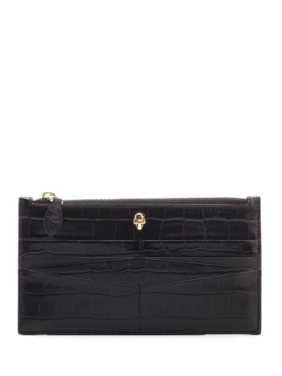 Alexander Mcqueen Zip Wallet In Crocodile-effect Leather Wallets Black
