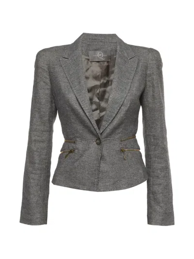 Pre-owned Alexander Mcqueen Zip-detail Cropped Blazer In Gray