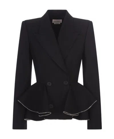 Alexander Mcqueen Zipped Peplum Double-breasted Blazer In Black