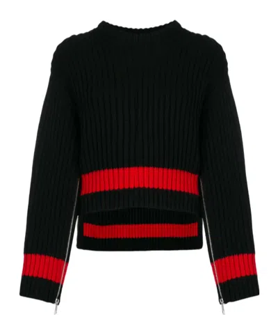 Alexander Mcqueen Zipped Sleeves Chunky Knit Sweater In Black