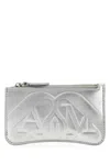Alexander Mcqueen Streamlined Metallic Leather Wallet In Argento