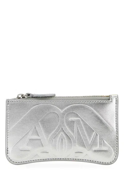 ALEXANDER MCQUEEN SILVER LEATHER CARD HOLDER