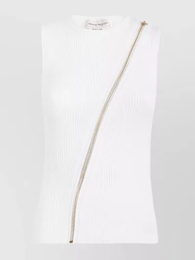 ALEXANDER MCQUEEN ZIPPER CREW NECK RIBBED SLEEVELESS TOP