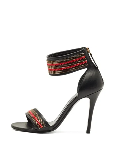 Pre-owned Alexander Mcqueen Zipper Leather Sandals In Black