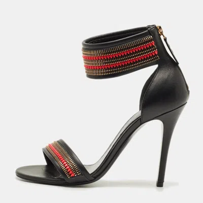 Pre-owned Alexander Mcqueen Zipper Size 38 Black Leather Ankle Strap Sandals