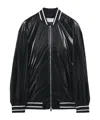 Alexander Mcqueen Solid Color Bomber Jacket With Shine Finish And Striped Edge In Black