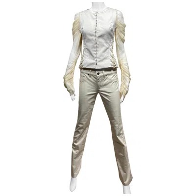 Pre-owned Alexander Mcqueen Mcqueen Corseted Silk Jacket & Pants Ensemble, 2000s In Gray