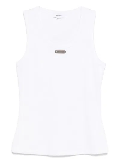 Alexander Mcqueen White Tank Top With Logo Plaque In White