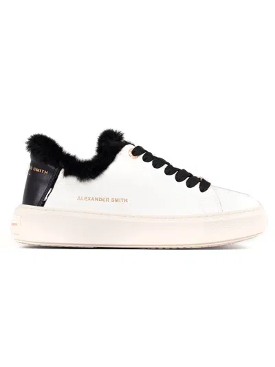 Alexander Smith Casual Trainers With Distinctive Black Fur Trim In White