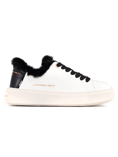 Alexander Smith Casual Trainers With Distinctive Black Fur Trim In White