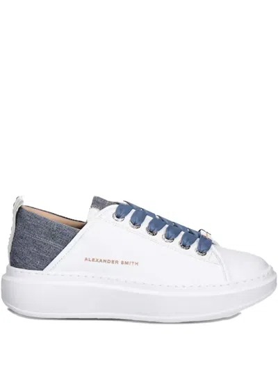 Alexander Smith Denim-panelled Lace-up Sneakers In White