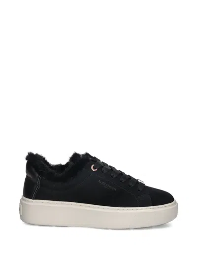 Alexander Smith London Faux Fur-trim Sneakers In Black