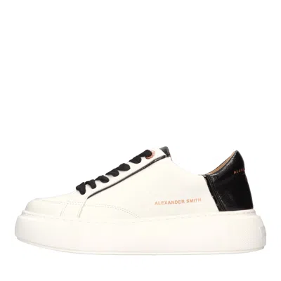 Alexander Smith Crocodile Print White Faux Leather Sneakers In Bianco Chiari E Naturali