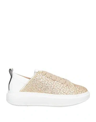 Alexander Smith Woman Sneakers Gold Size 9 Leather, Textile Fibers In Multi
