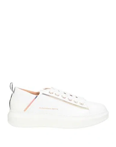 Alexander Smith Woman Sneakers White Size 9 Calfskin, Textile Fibers