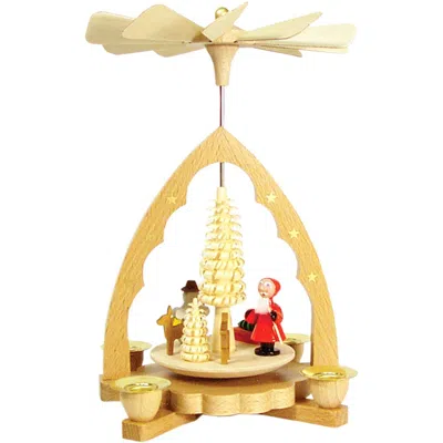Alexander Taron 16341 - Richard Glaesser Pyramid - Santa, Deer And Snowman - 7.5"h X 5.25"w X 5.25"d In Yellow