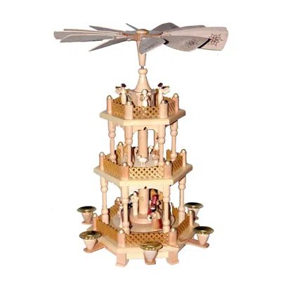 Alexander Taron 16721 - Richard Glaesser Pyramid - 3 Tiers - Nativity Scene. Wise Men, Shepherds And Angels - 17.25" In Brown