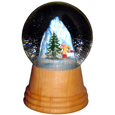 Alexander Taron 2407 - Perzy Snowglobe - Medium Skier With Wooden Base - 5"h X 3"w X 3"d In Gold