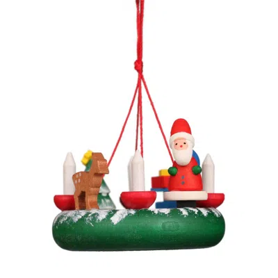Alexander Taron Christian Ulbricht Ornament - Wreath With Santa - 2"h X 2.25"w X 2.25"d In Green