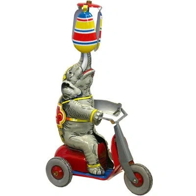 Alexander Taron Decorative German Collectible Elephant On Scooter Tin Toy In Gray,red,black
