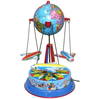 Alexander Taron German Decorative Tin Carousel With Planes In Blue,red