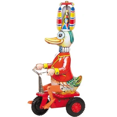 Alexander Taron German Decorative Tin Duck On Bike In Red
