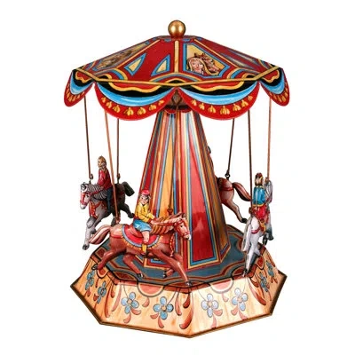 Alexander Taron German Decorative Tin Horse Carousel In Red,brown